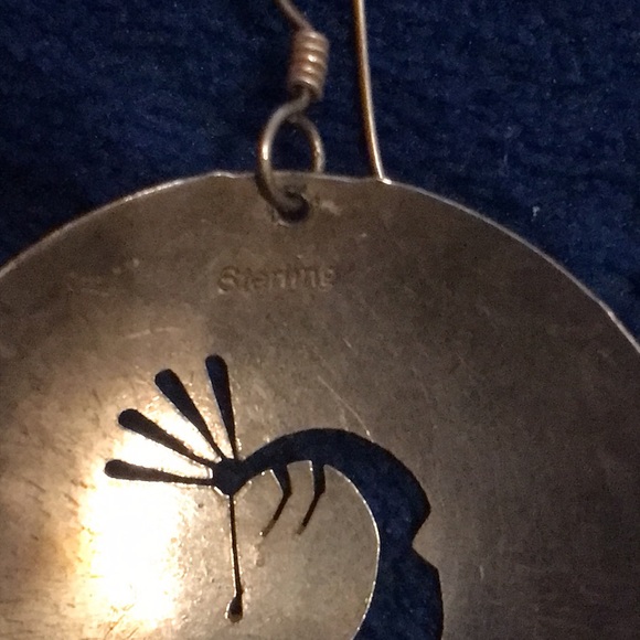 Kokopelli turquoise and sterling earrings - Picture 3 of 4
